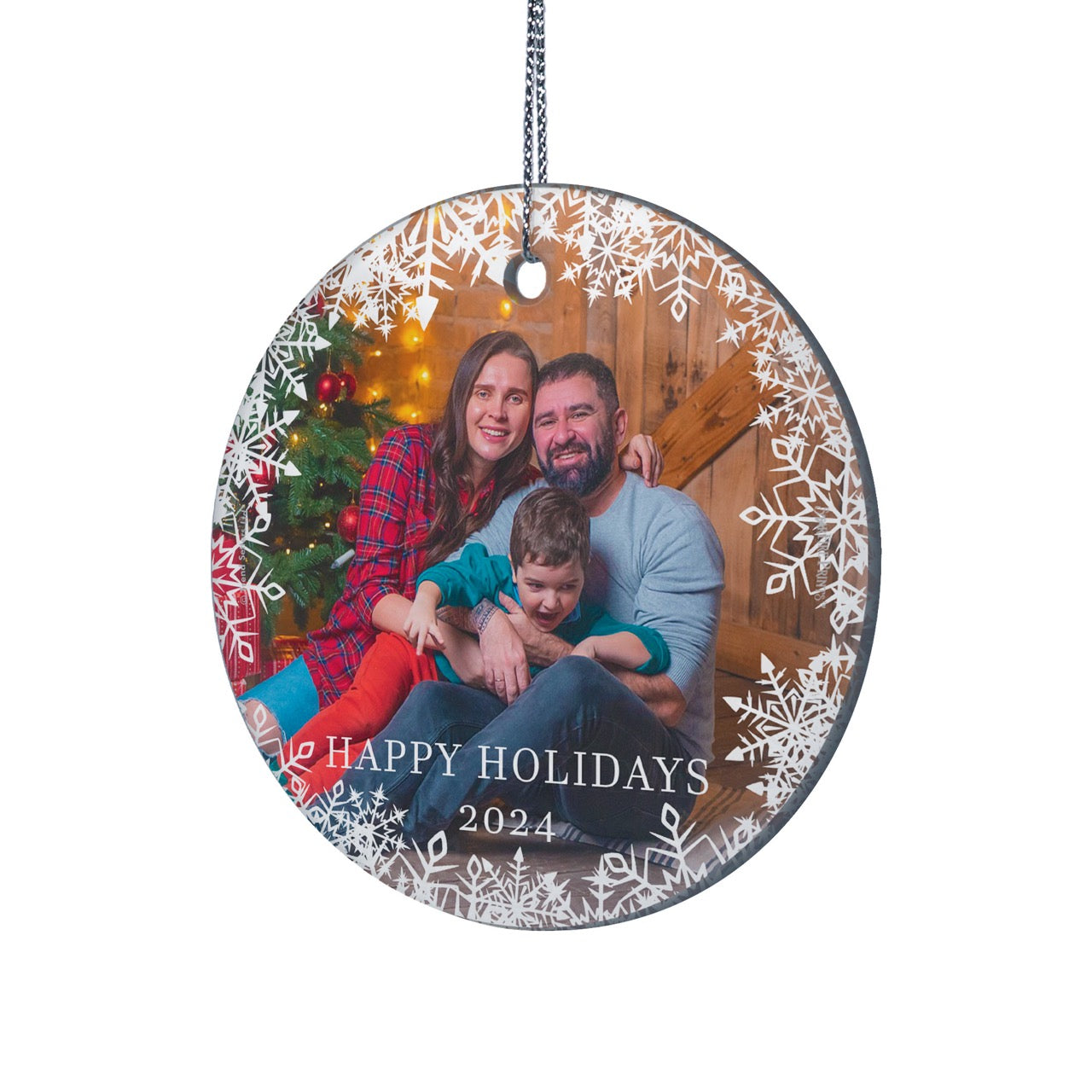 Trend Setters Original (Happy Holidays Snowflakes - Personalized) StarFire Prints Hanging Glass Print SPCIRU1334