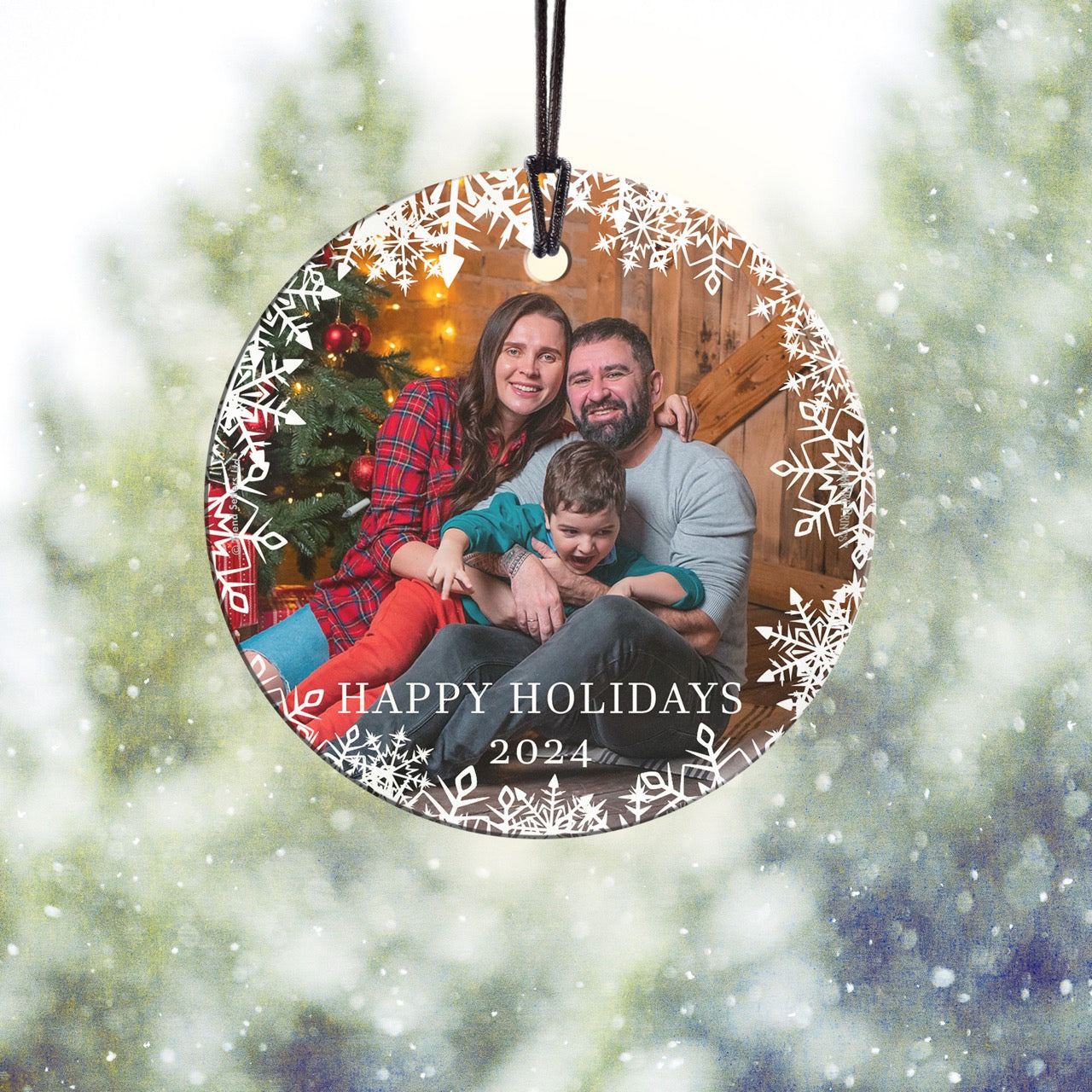 Trend Setters Original (Happy Holidays Snowflakes - Personalized) StarFire Prints Hanging Glass Print SPCIRU1334