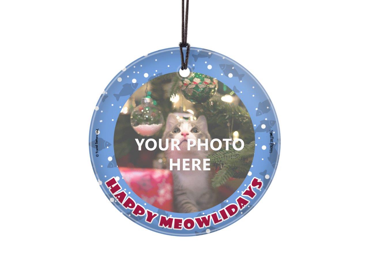Trend Setters Original (Happy Meowlidays) Personalized StarFire Prints™ Hanging Glass Print Photo Upload SPCIRU1368