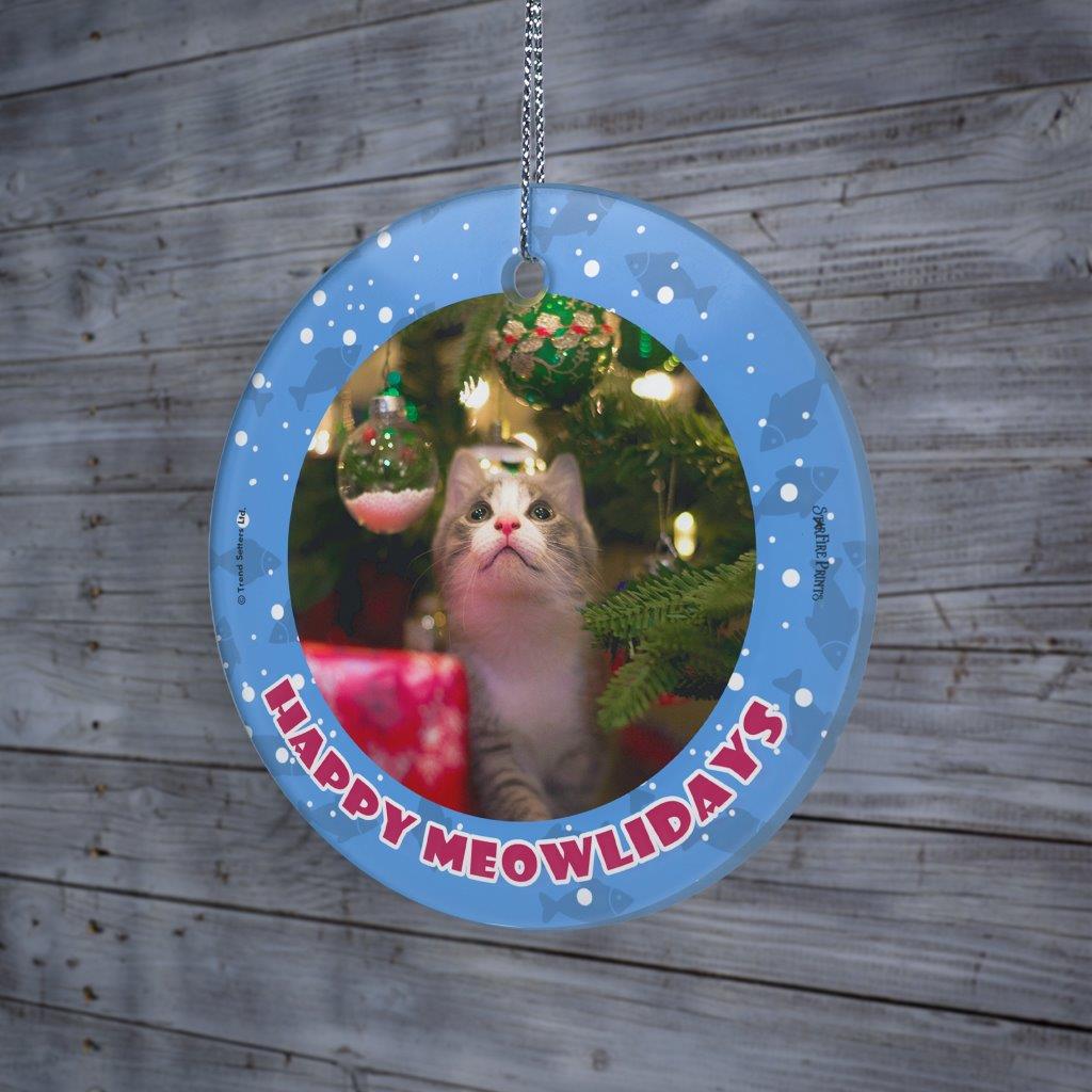 Trend Setters Original (Happy Meowlidays) Personalized StarFire Prints™ Hanging Glass Print Photo Upload SPCIRU1368