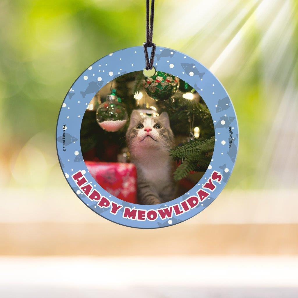 Trend Setters Original (Happy Meowlidays) Personalized StarFire Prints™ Hanging Glass Print Photo Upload SPCIRU1368