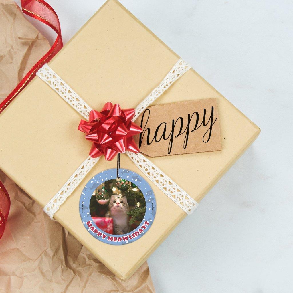 Trend Setters Original (Happy Meowlidays) Personalized StarFire Prints™ Hanging Glass Print Photo Upload SPCIRU1368