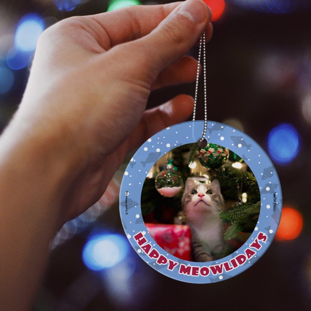 Trend Setters Original (Happy Meowlidays) Personalized StarFire Prints™ Hanging Glass Print Photo Upload SPCIRU1368