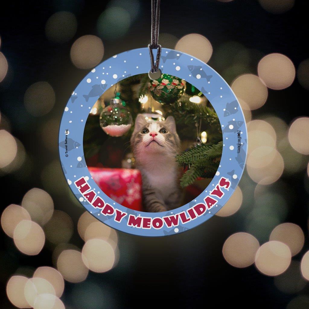 Trend Setters Original (Happy Meowlidays) Personalized StarFire Prints™ Hanging Glass Print Photo Upload SPCIRU1368