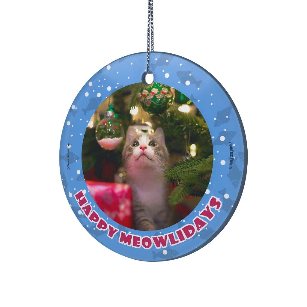 Trend Setters Original (Happy Meowlidays) Personalized StarFire Prints™ Hanging Glass Print Photo Upload SPCIRU1368