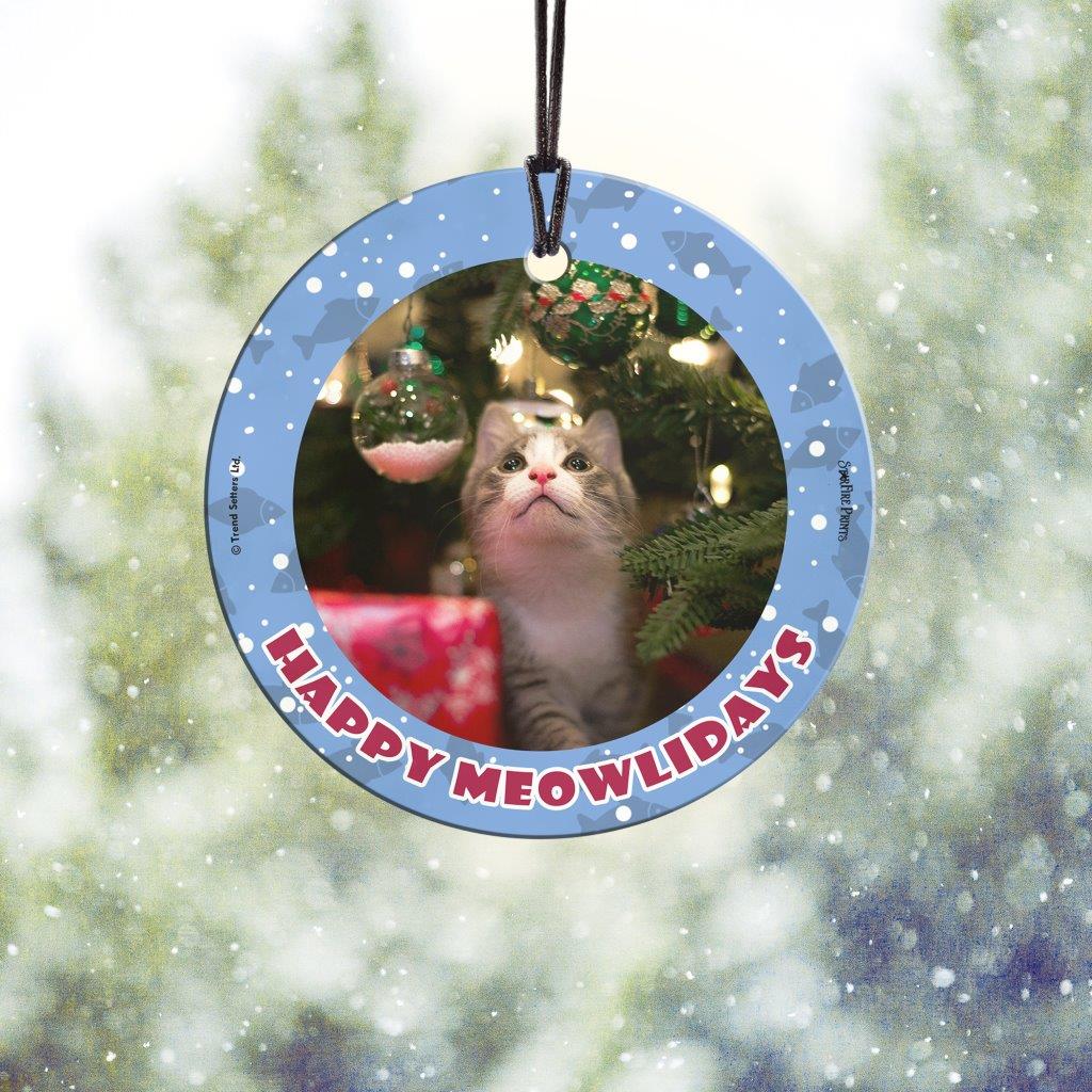 Trend Setters Original (Happy Meowlidays) Personalized StarFire Prints™ Hanging Glass Print Photo Upload SPCIRU1368