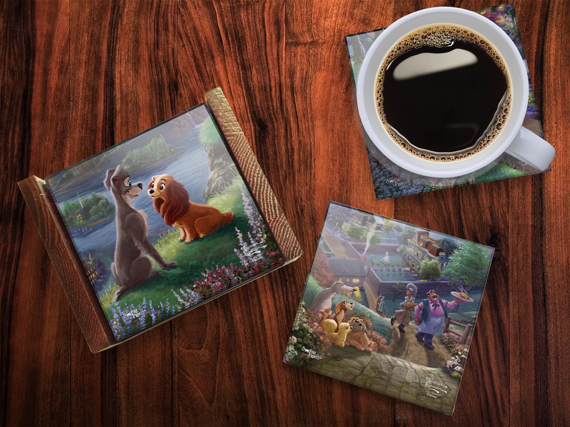 Disney (Lady and the Tramp Falling in Love) StarFire Prints™ Glass Coaster Set of Four SPCSTR1088