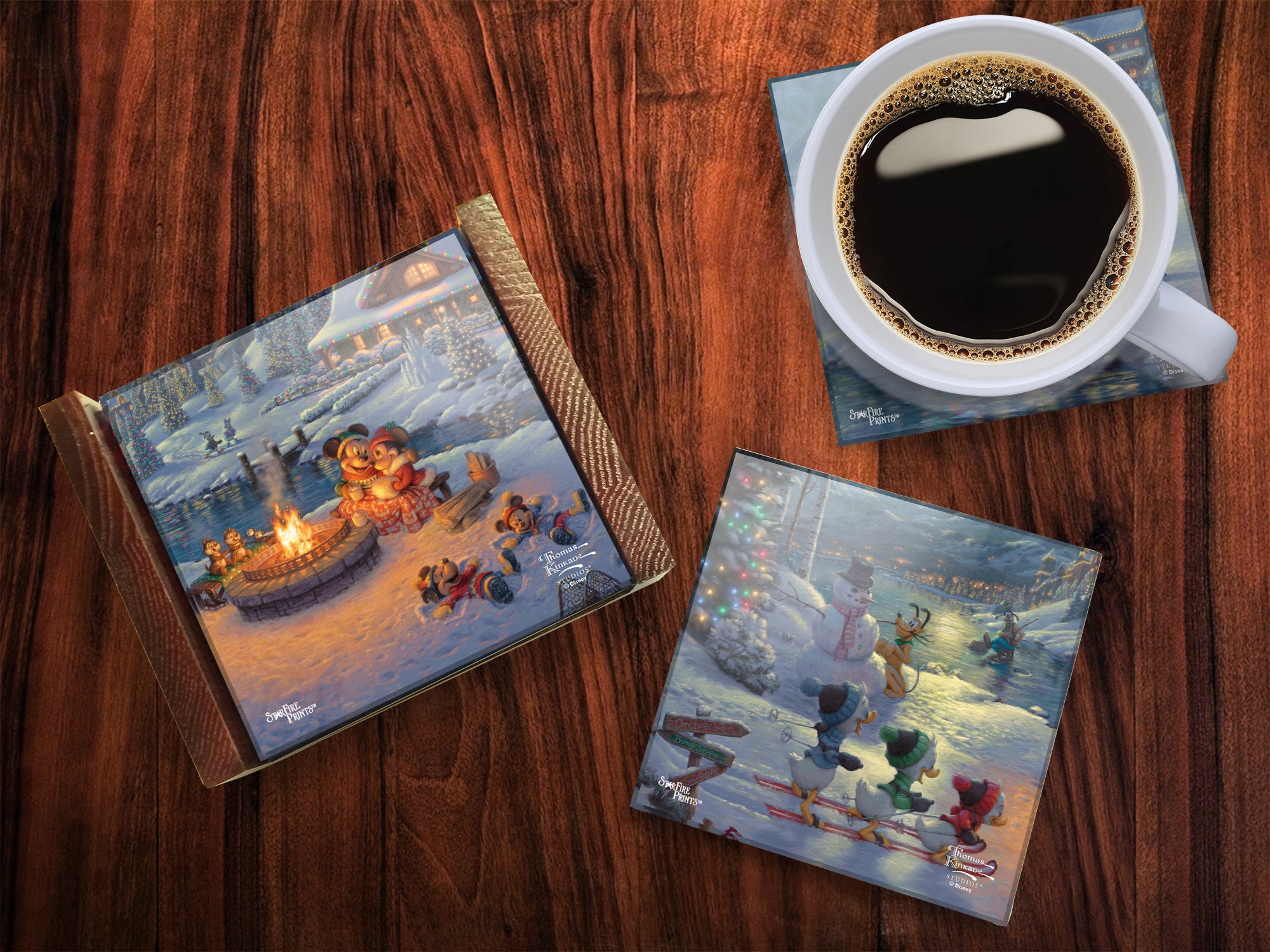 Disney (Mickey and Minnie Mouse Christmas Lodge) StarFire Prints™ Glass Coaster Set of Four SPCSTR1181