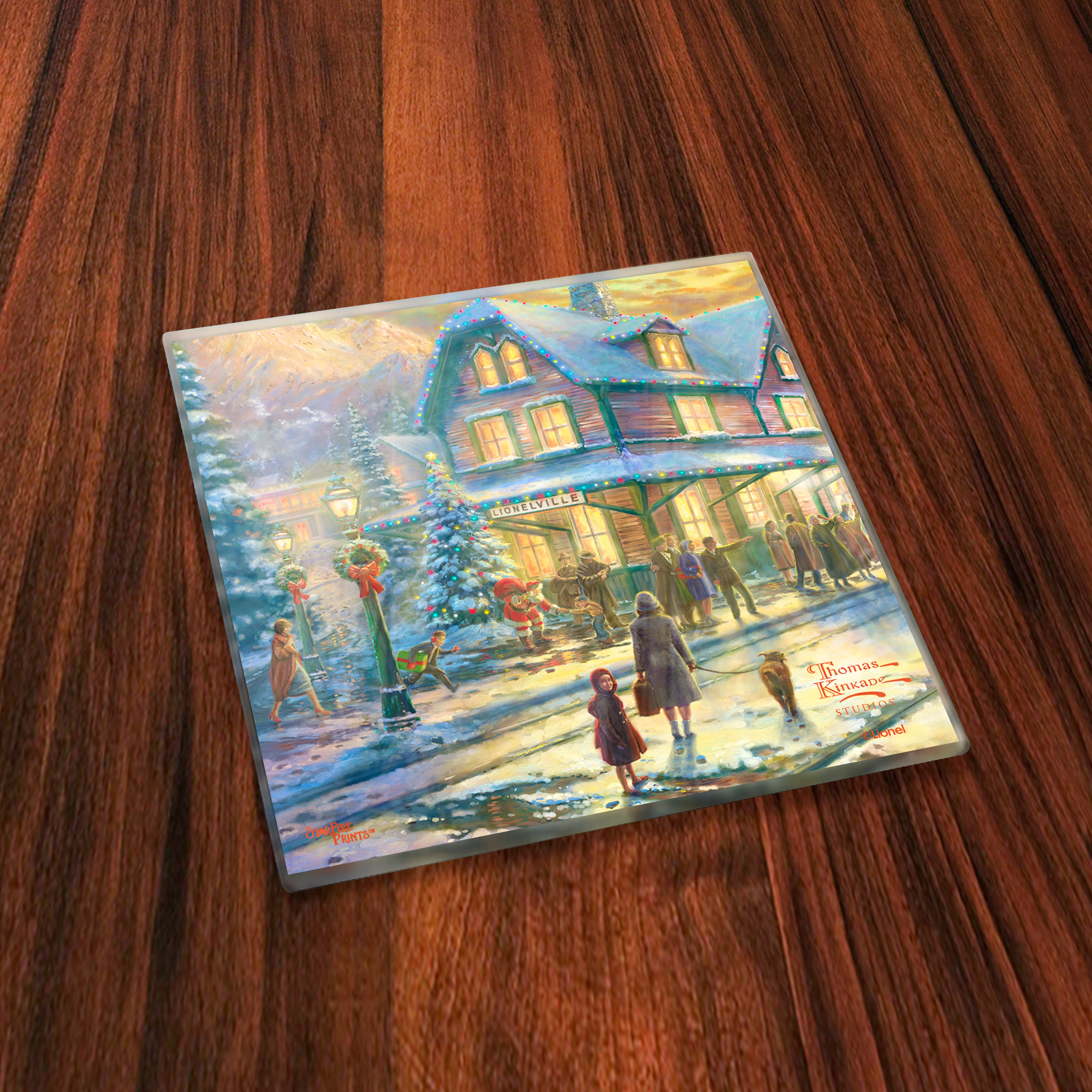 Thomas Kinkade Studios (Lionel Train Christmas) StarFire Prints™ Glass Coaster Set of Four SPCSTR1217