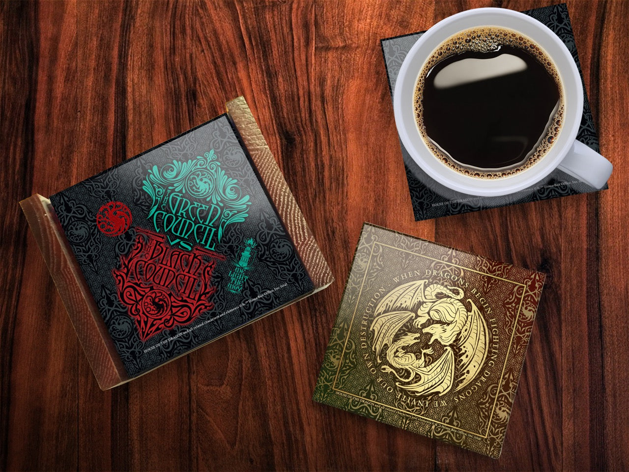 House of the Dragon (Black Vs Green) StarFire Prints™ Glass Coaster Set of Four SPCSTR1320