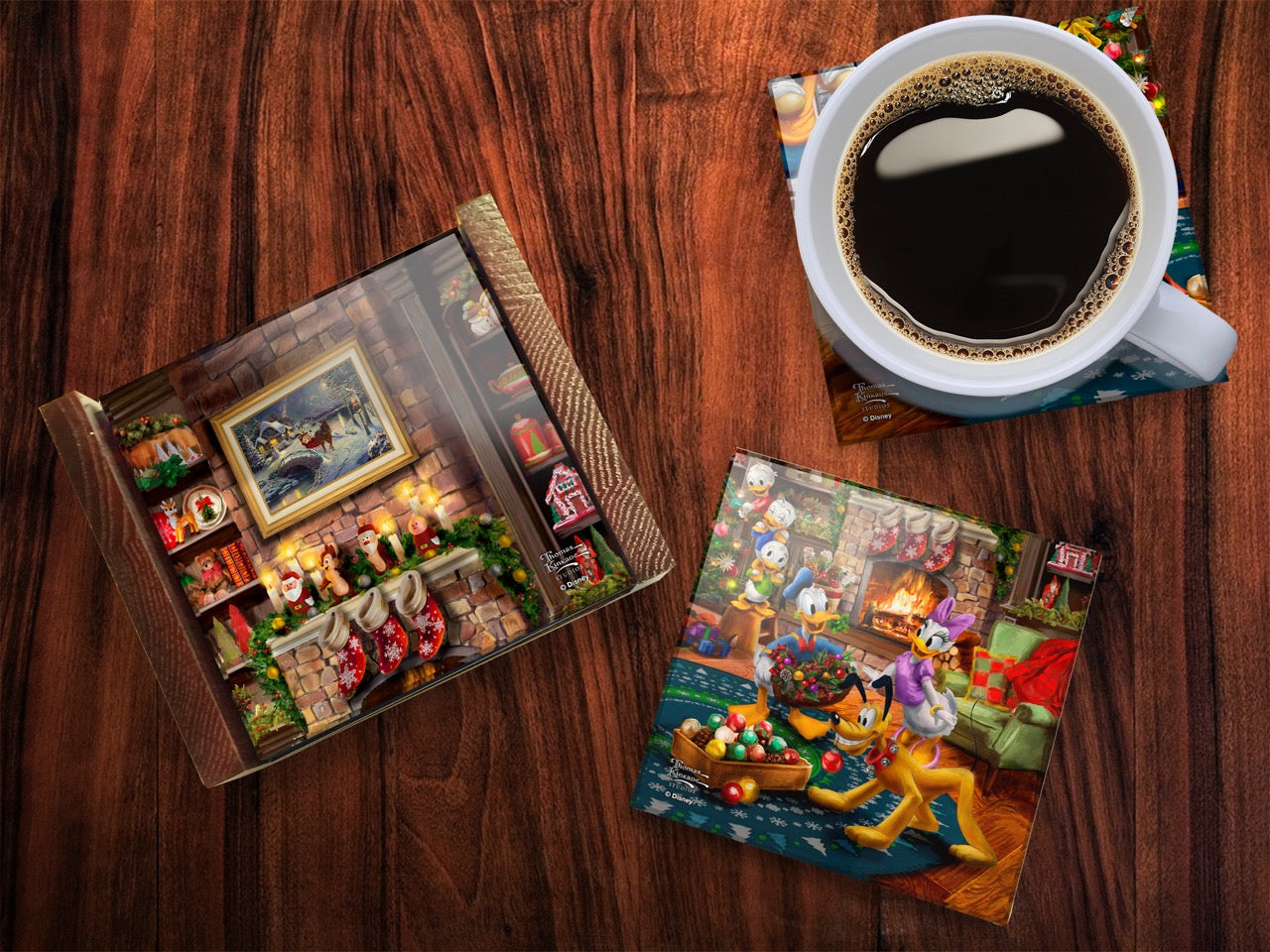 Disney (Micky and Minnie Trimming the Tree) StarFire Prints™ Glass Coaster Set of Four SPCSTR1324