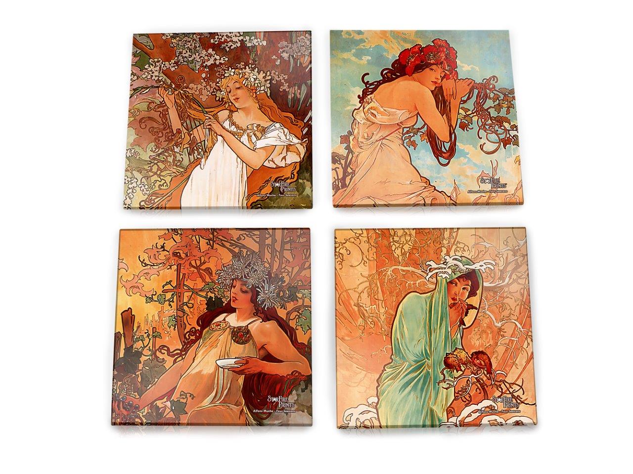 Trend Setters Original (Alfons Mucha – The Seasons) StarFire Prints™ Glass Coaster Set SPCSTR1356