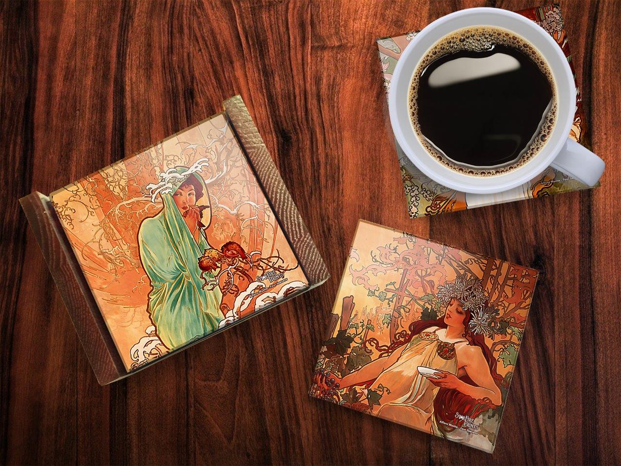 Trend Setters Original (Alfons Mucha – The Seasons) StarFire Prints™ Glass Coaster Set SPCSTR1356