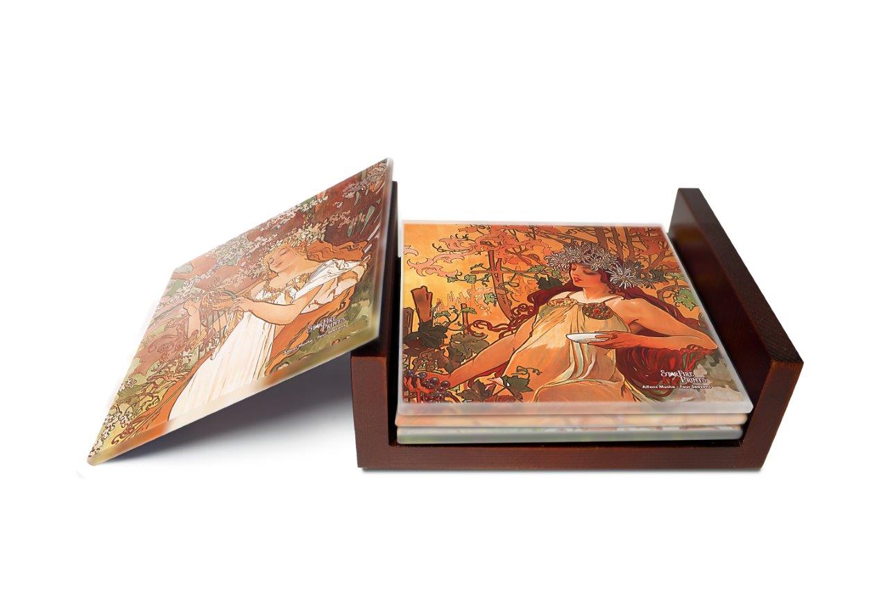 Trend Setters Original (Alfons Mucha – The Seasons) StarFire Prints™ Glass Coaster Set SPCSTR1356