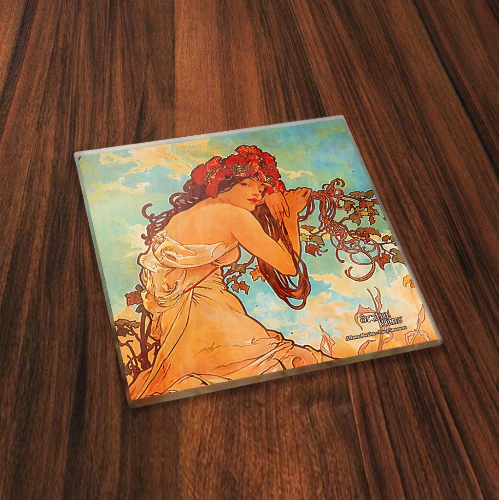 Trend Setters Original (Alfons Mucha – The Seasons) StarFire Prints™ Glass Coaster Set SPCSTR1356