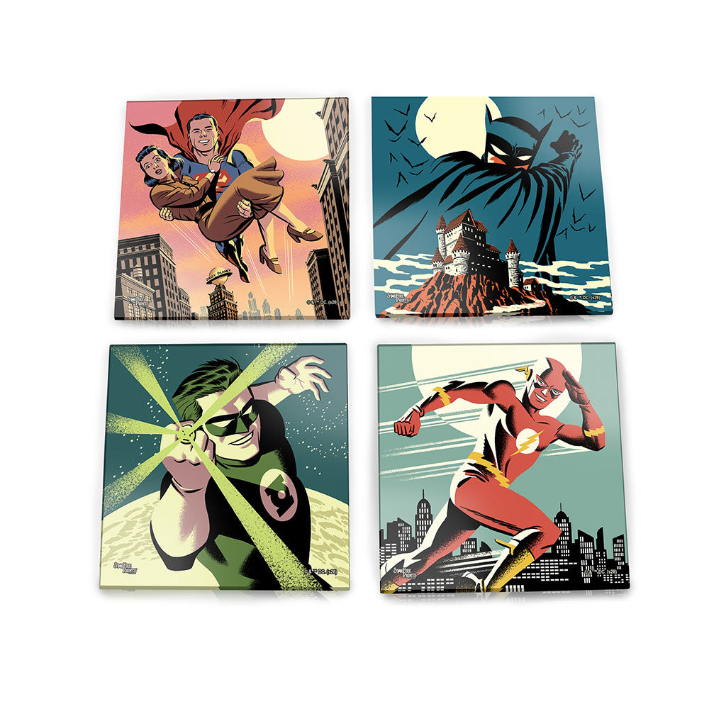 DC Comics Justice League (Silver-Age Heroes) 4” x 4” StarFire Prints™ Glass Coaster Set SPCSTR1369