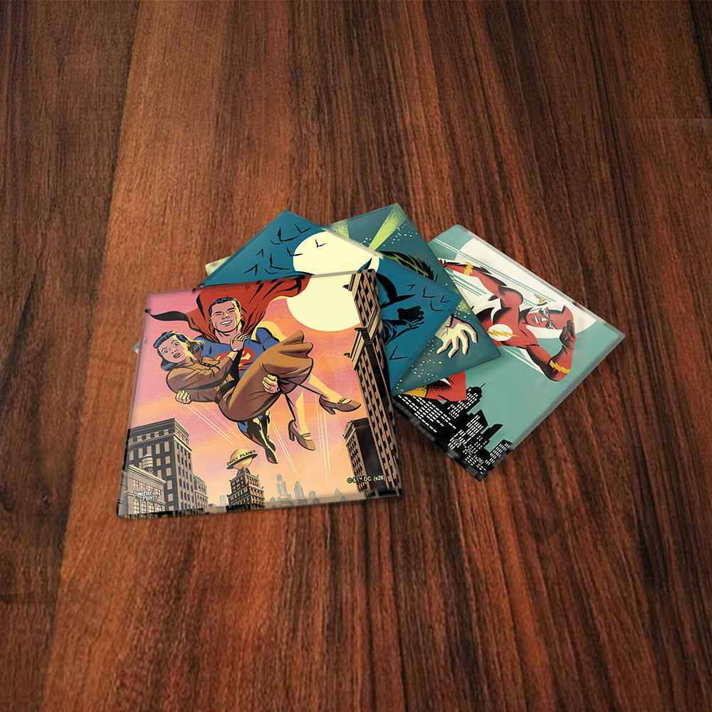 DC Comics Justice League (Silver-Age Heroes) 4” x 4” StarFire Prints™ Glass Coaster Set SPCSTR1369