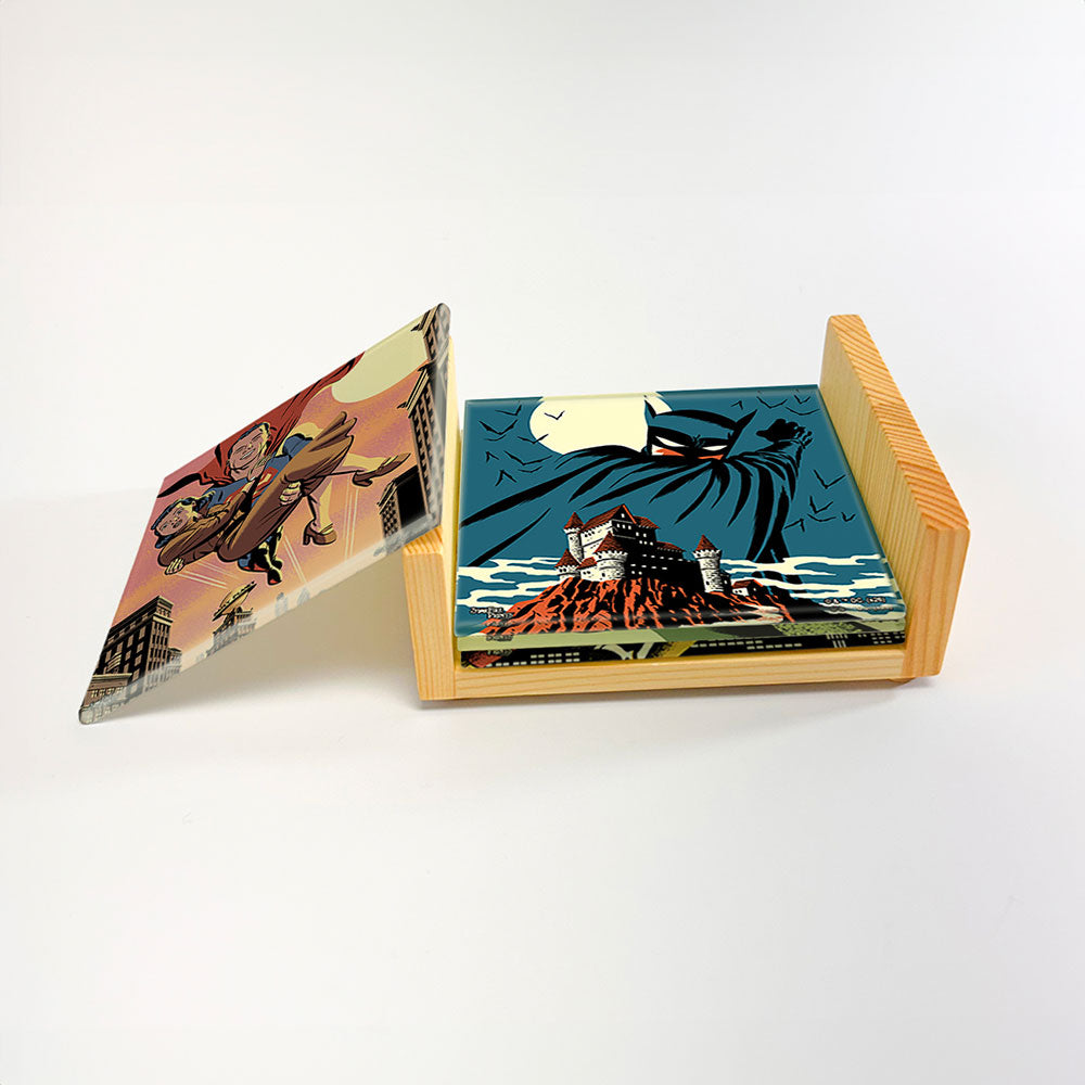 DC Comics Justice League (Silver-Age Heroes) 4” x 4” StarFire Prints™ Glass Coaster Set SPCSTR1369