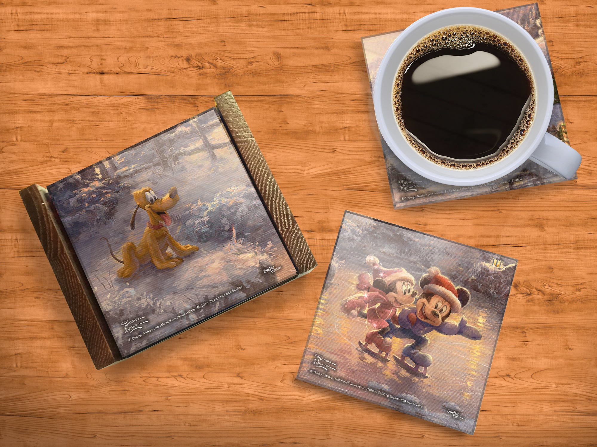 Disney (Mickey and Minnie Mouse Sweetheart Holiday) StarFire Prints™ Glass Coaster Set of Four SPCSTR694