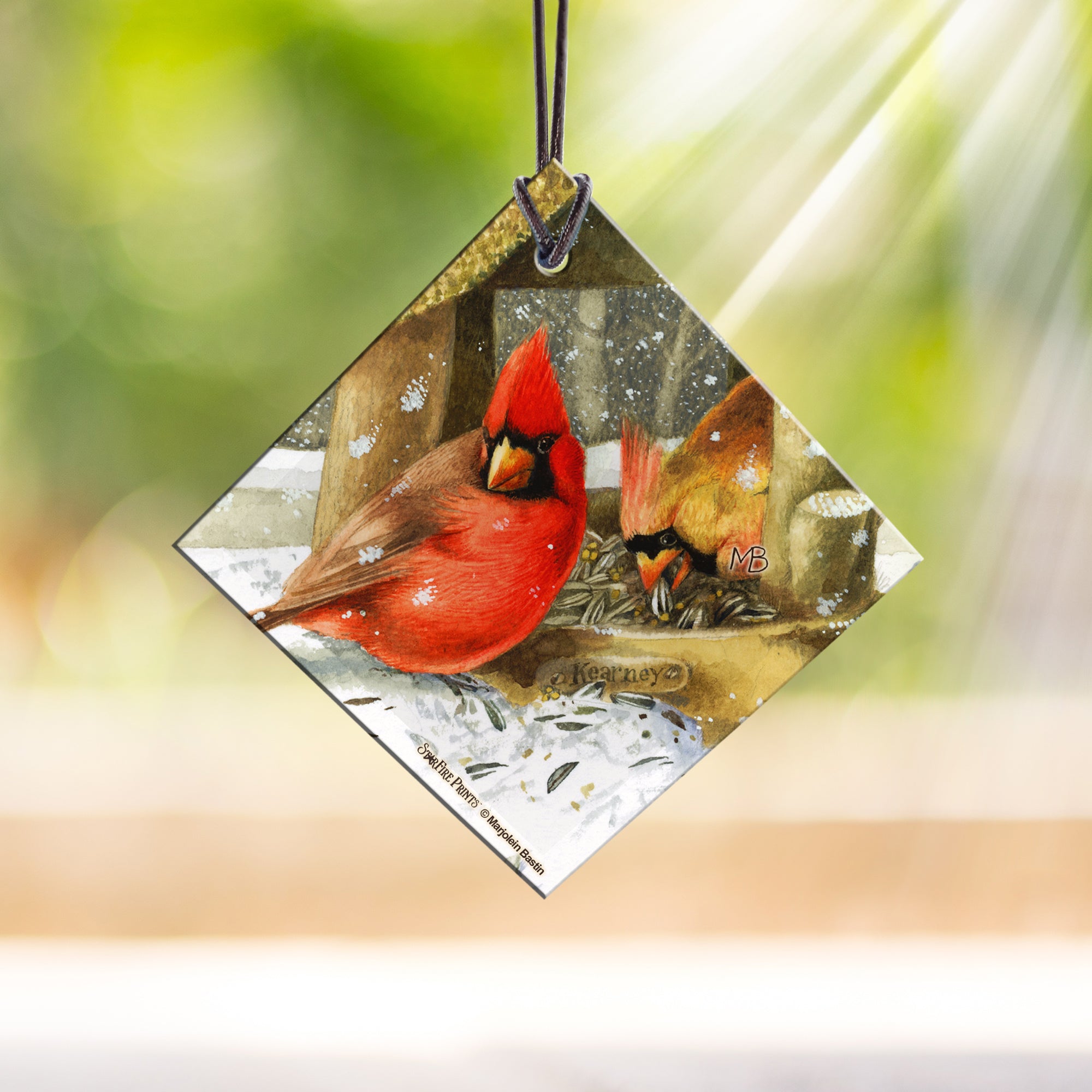 Marjolein Bastin (Winter Cardinals) StarFire Prints™ Hanging Glass Print SPSQU678