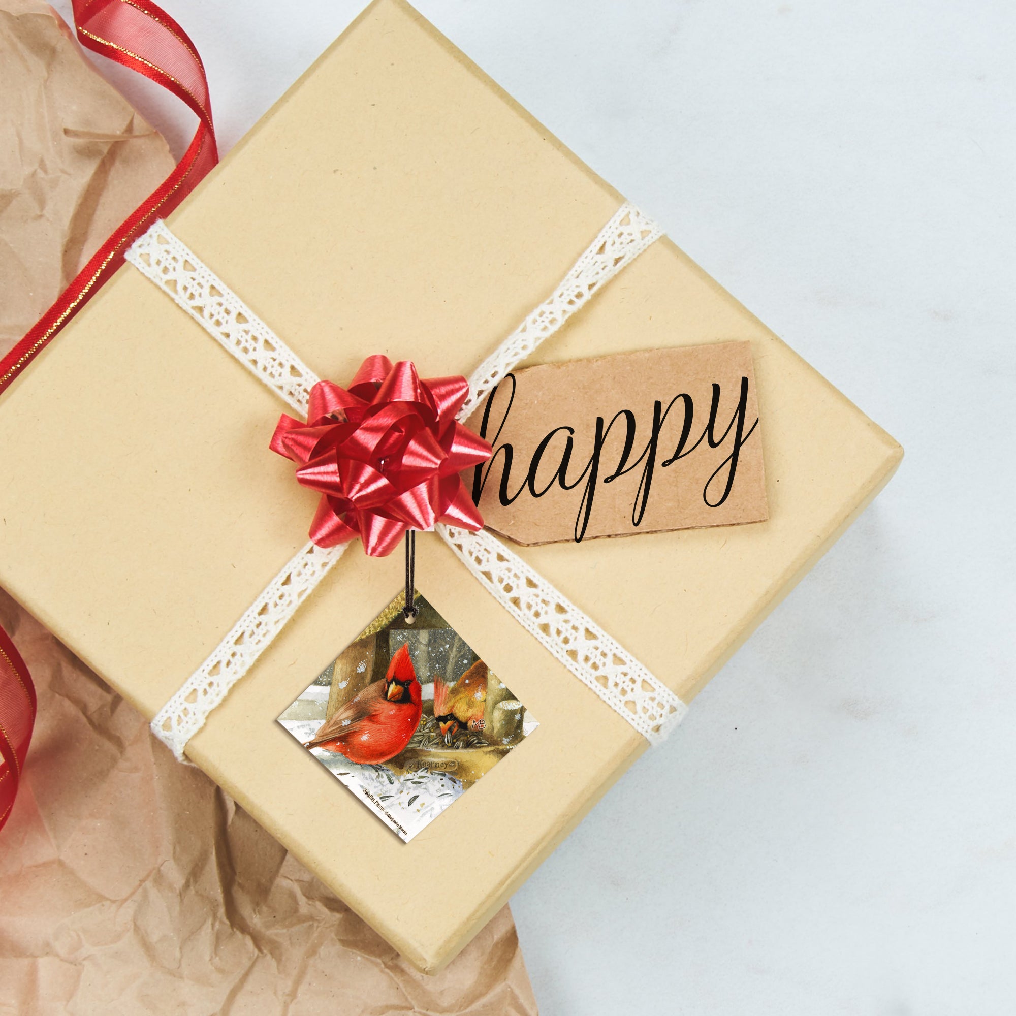 Marjolein Bastin (Winter Cardinals) StarFire Prints™ Hanging Glass Print SPSQU678