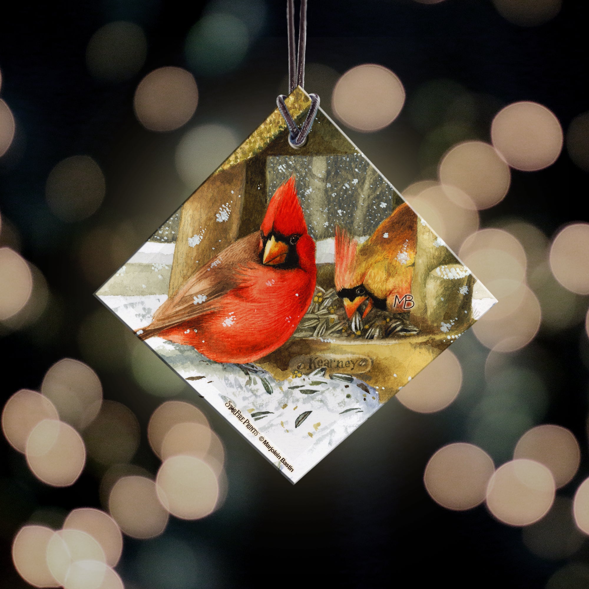 Marjolein Bastin (Winter Cardinals) StarFire Prints™ Hanging Glass Print SPSQU678