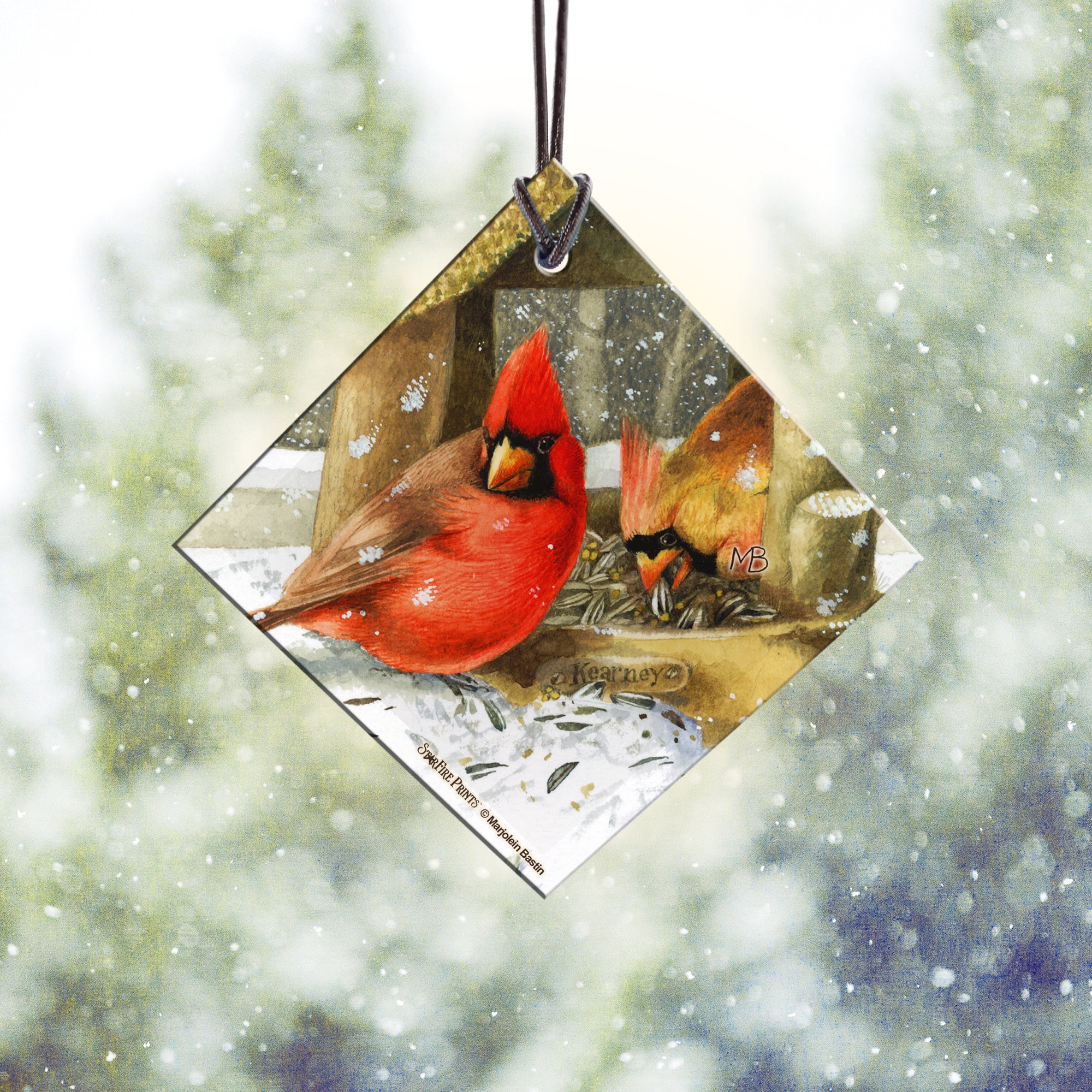 Marjolein Bastin (Winter Cardinals) StarFire Prints™ Hanging Glass Print SPSQU678