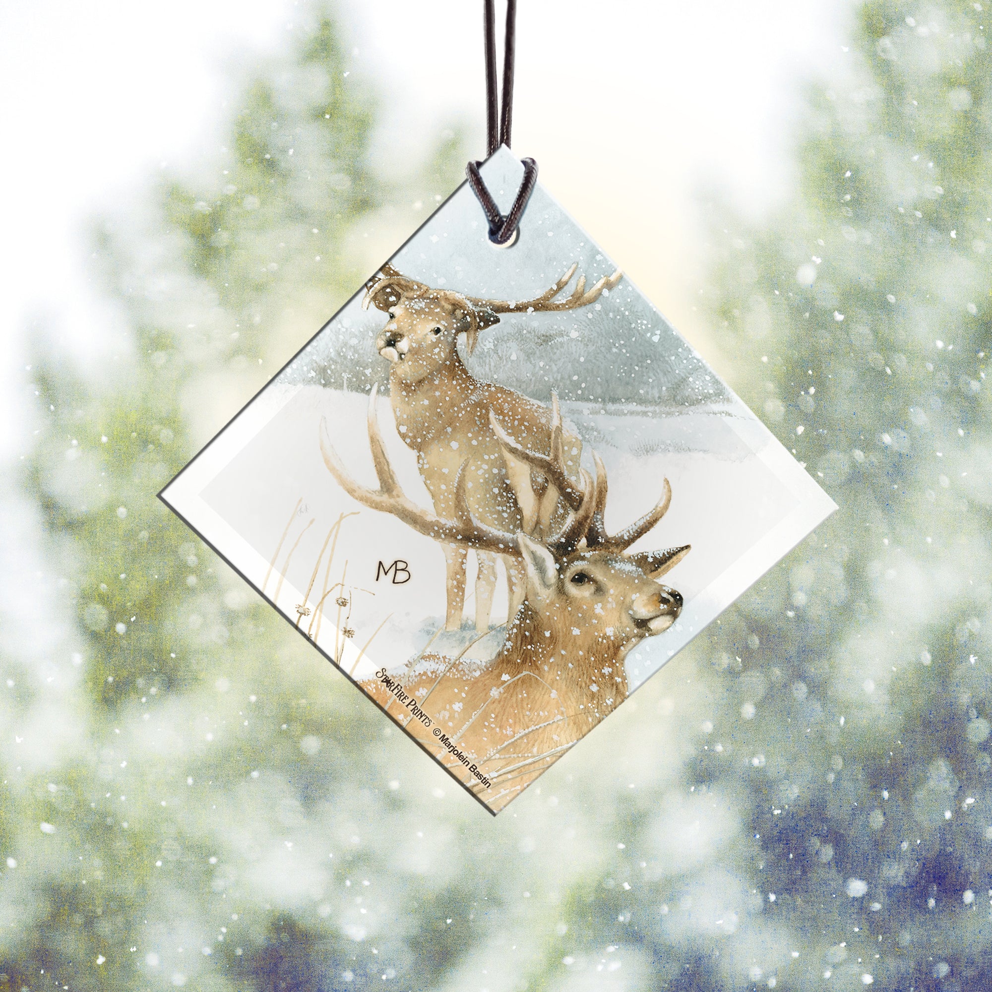 Marjolein Bastin (Snowy Deer) StarFire Prints™ Hanging Glass Print SPSQU683
