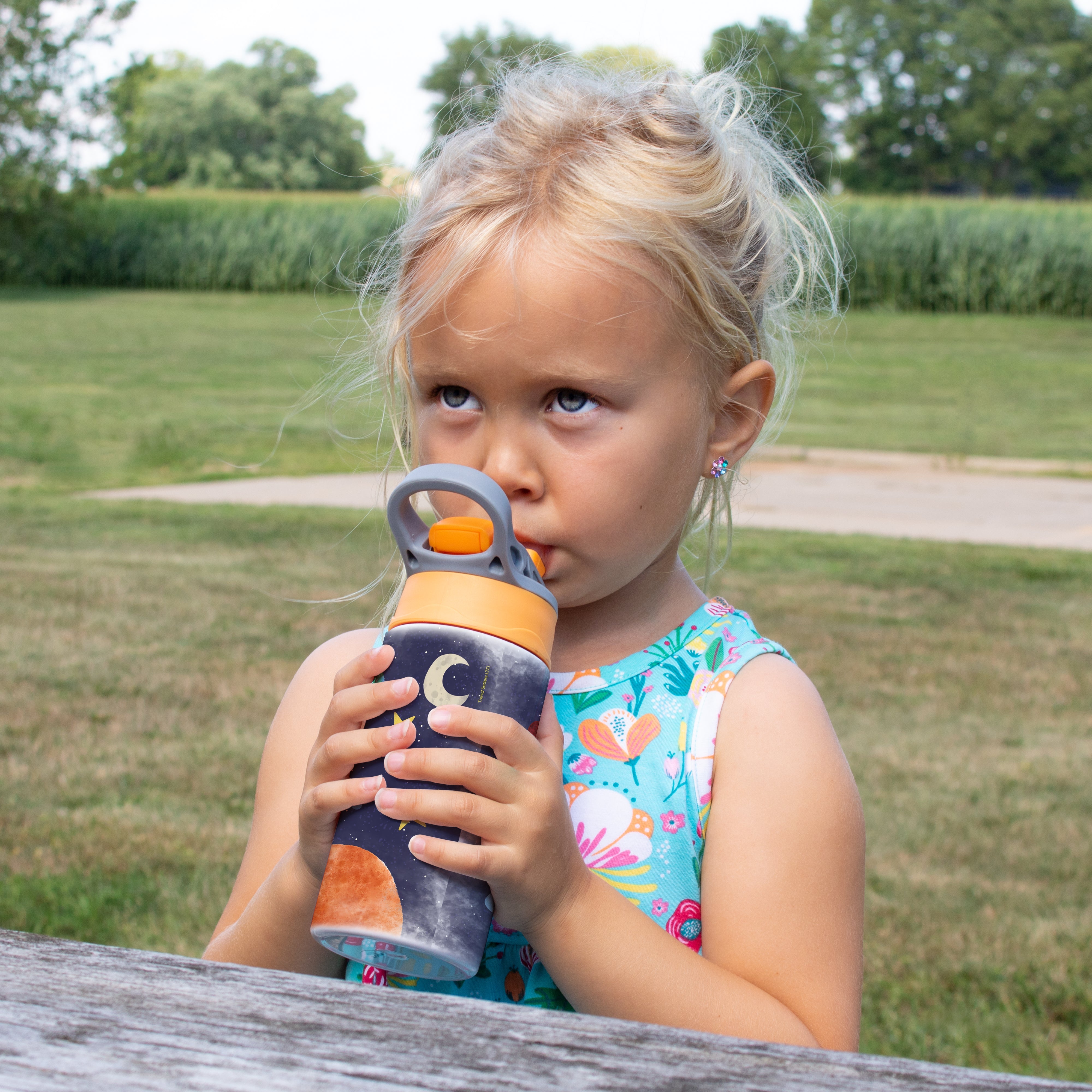 Trend Setters Original (Astronaut - Personalize with Name) 12 oz Stainless Steel Water Bottle with Orange and Grey Lid
