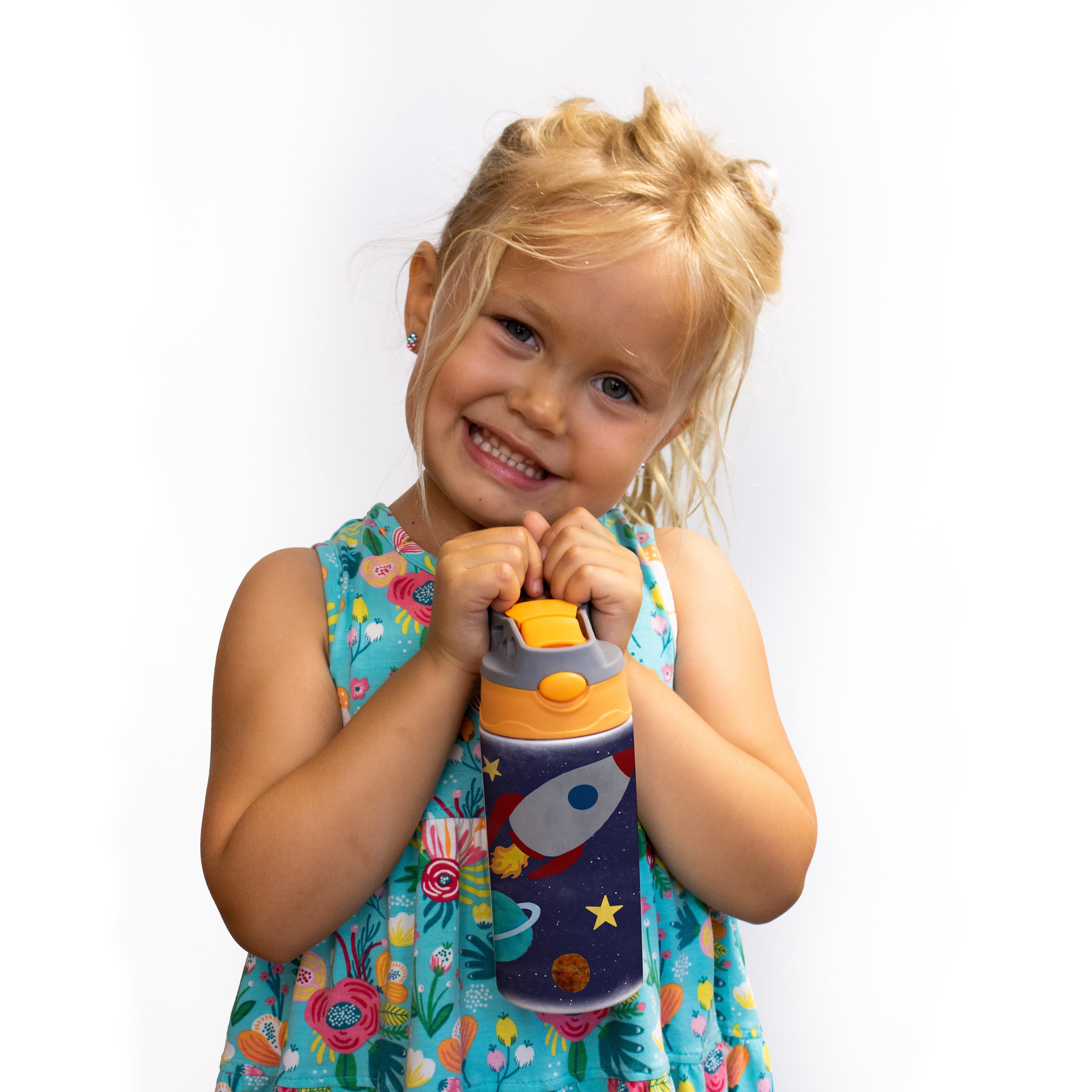 Trend Setters Original (Astronaut - Personalize with Name) 12 oz Stainless Steel Water Bottle with Orange and Grey Lid