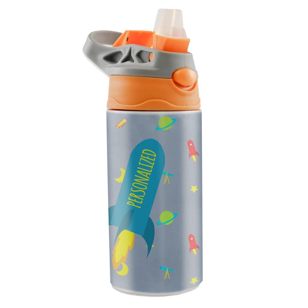 Trend Setters Original (Outer Space - Personalize with Name) 12 oz Stainless Steel Water Bottle with Orange and Grey Lid