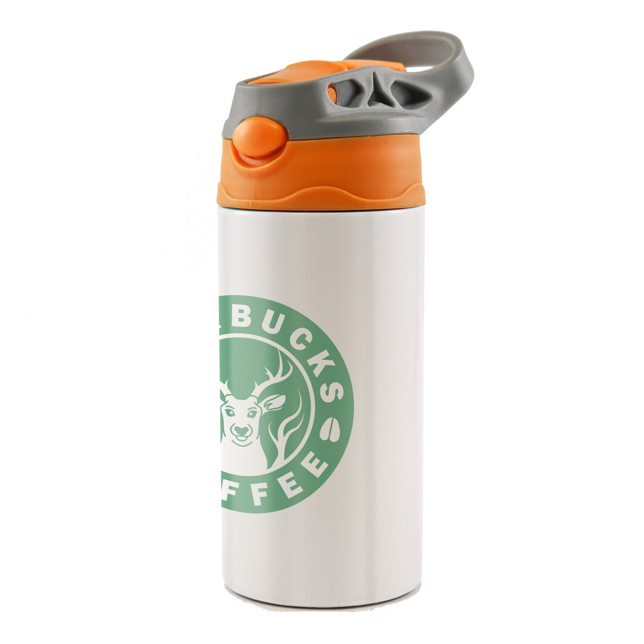 Kids Collection (Deerbucks Coffee - Personalized) 12 oz Stainless Steel Water Bottle with with Orange and Grey Lid