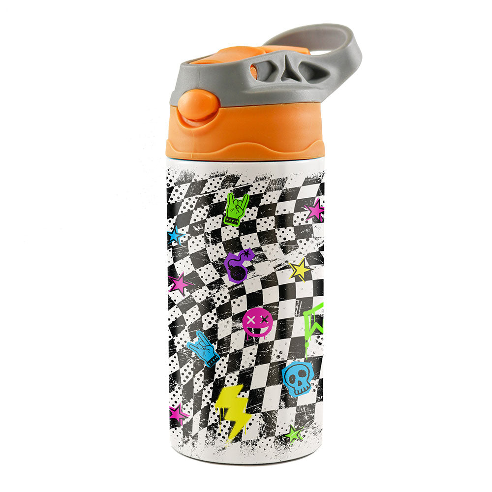 Trend Setters Original (Punk Checkerboard) 12 oz Stainless Steel Water Bottle with Orange and Grey Lid SSKIDOG0028