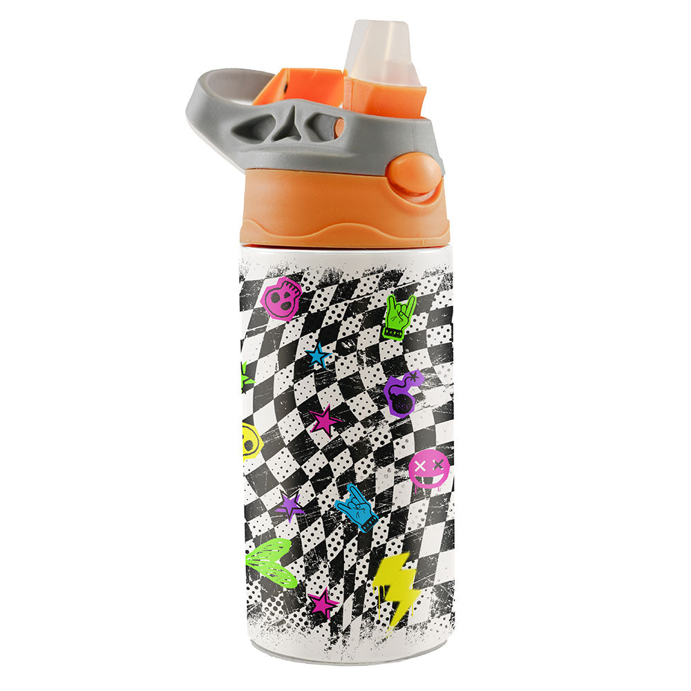 Trend Setters Original (Punk Checkerboard) 12 oz Stainless Steel Water Bottle with Orange and Grey Lid SSKIDOG0028
