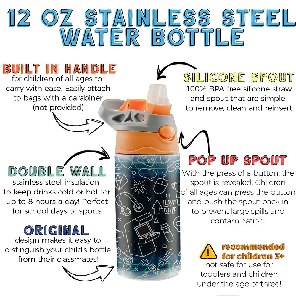 Trend Setters Original (Gamer) 12 oz Stainless Steel Water Bottle with Orange and Grey Lid SSKIDOG0030