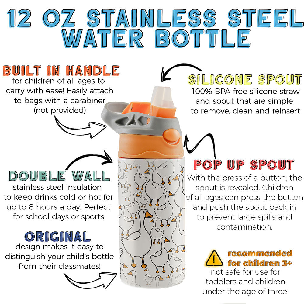 Trend Setters Original (Silly Goose) 12 oz Stainless Steel Water Bottle with Orange and Grey Lid SSKIDOG0034