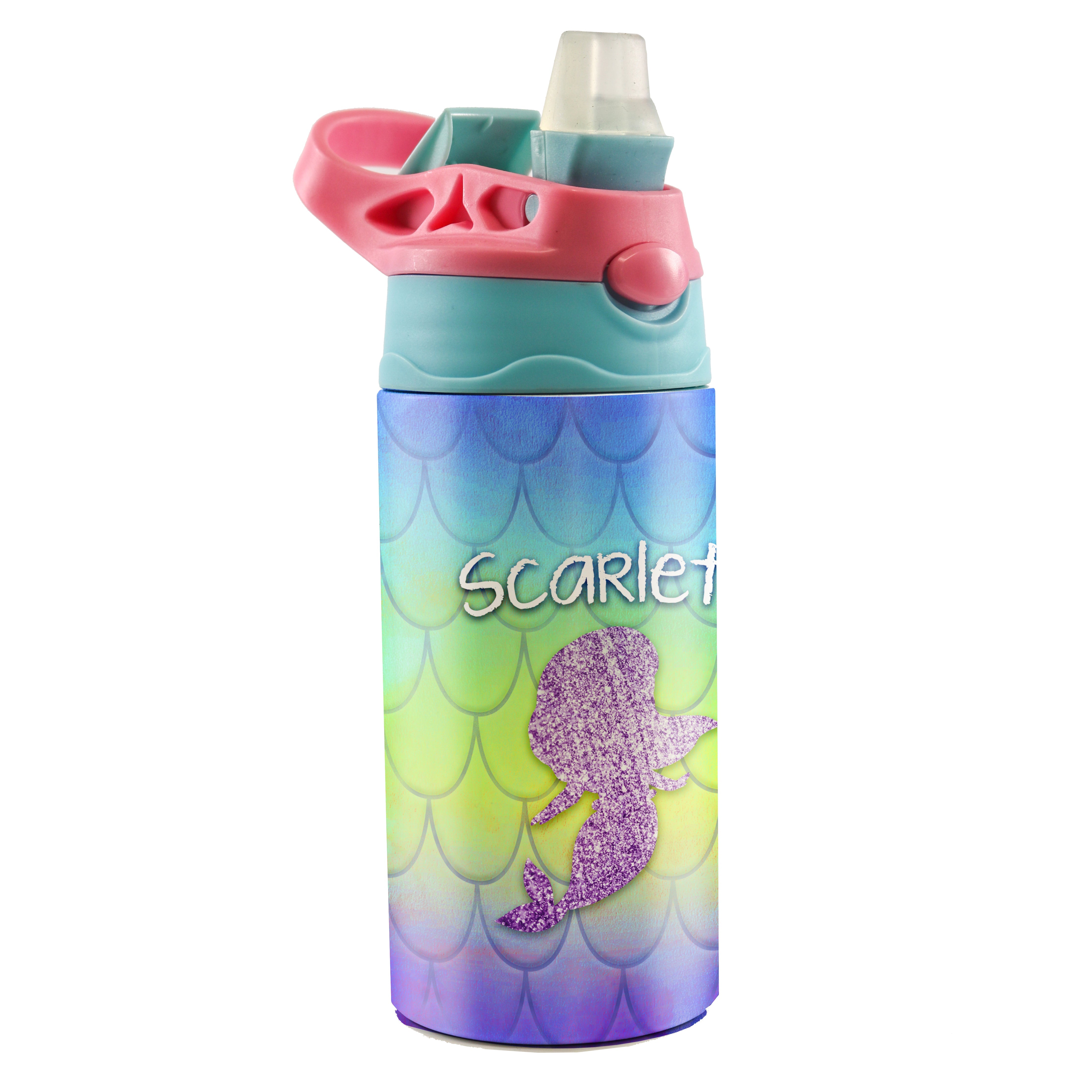 Trend Setters Original (Mermaid Scales - Personalize with Name) 12 oz Stainless Steel Water Bottle with Pink and Blue Lid
