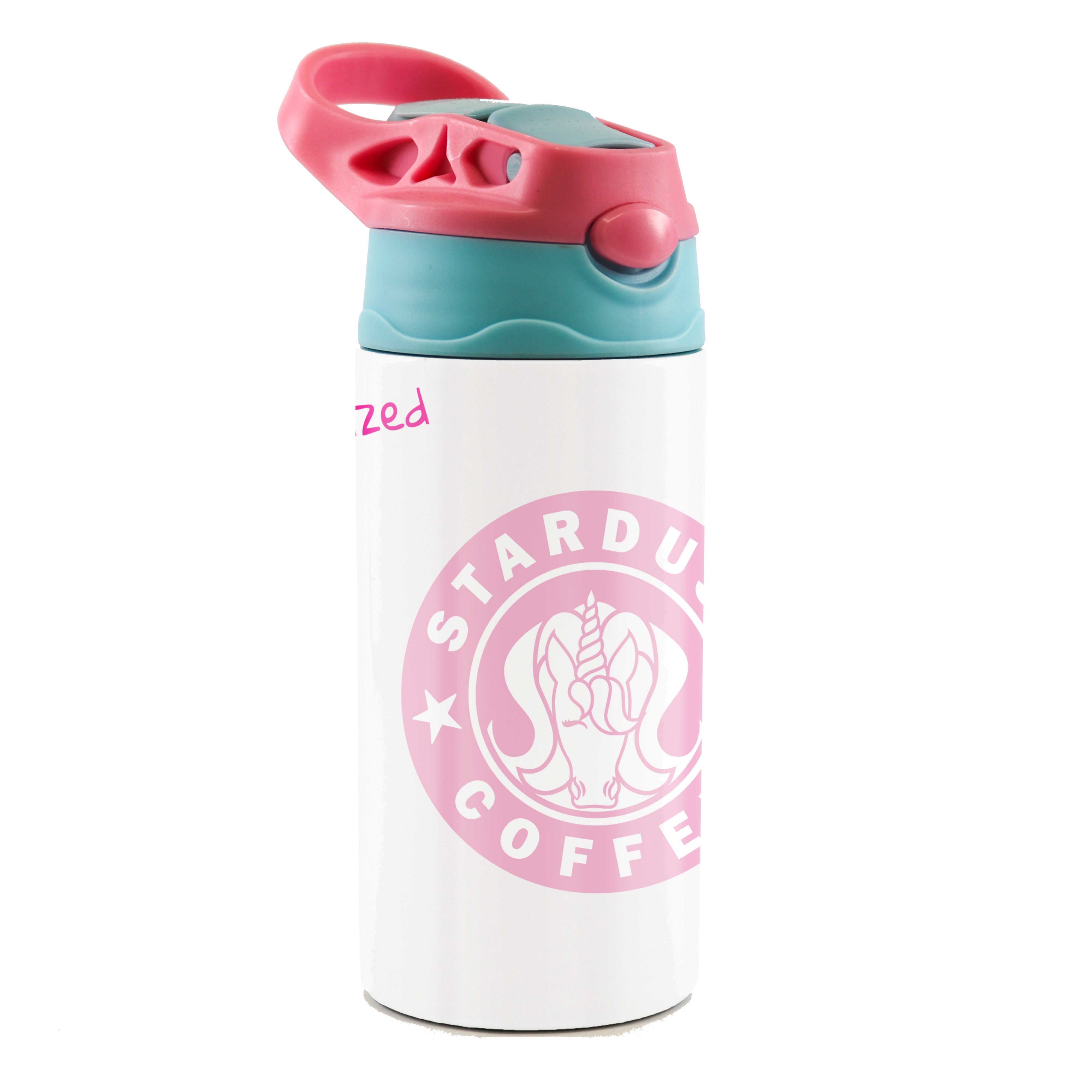 Kids Collection (Stardust Coffee - Personalized) 12 oz Stainless Steel Water Bottle with Pink and Blue Lid