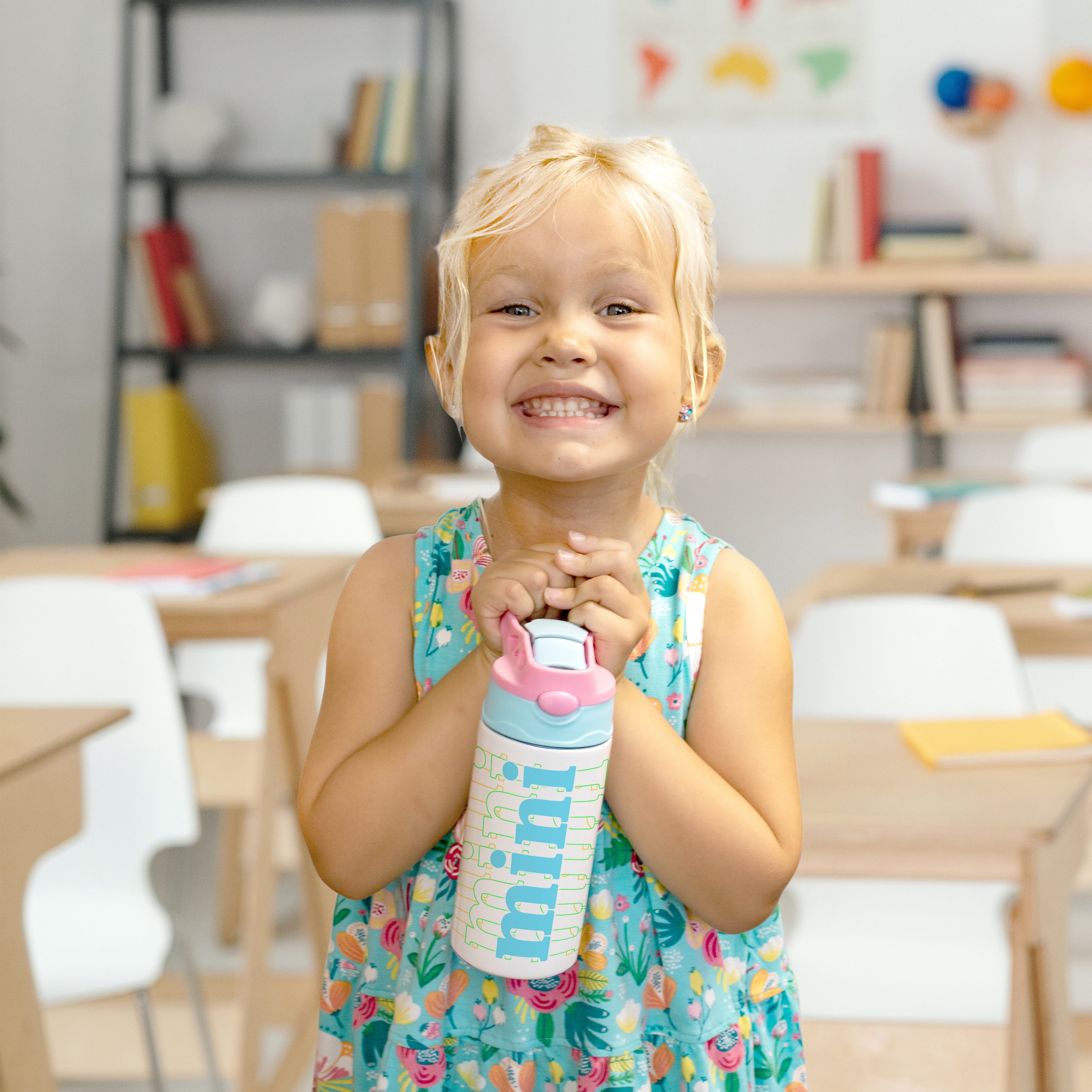 Mini and Me Collection (Mini) Kids 12oz Stainless Steel Water Bottle (Pink/Blue) SSKIDPB0012