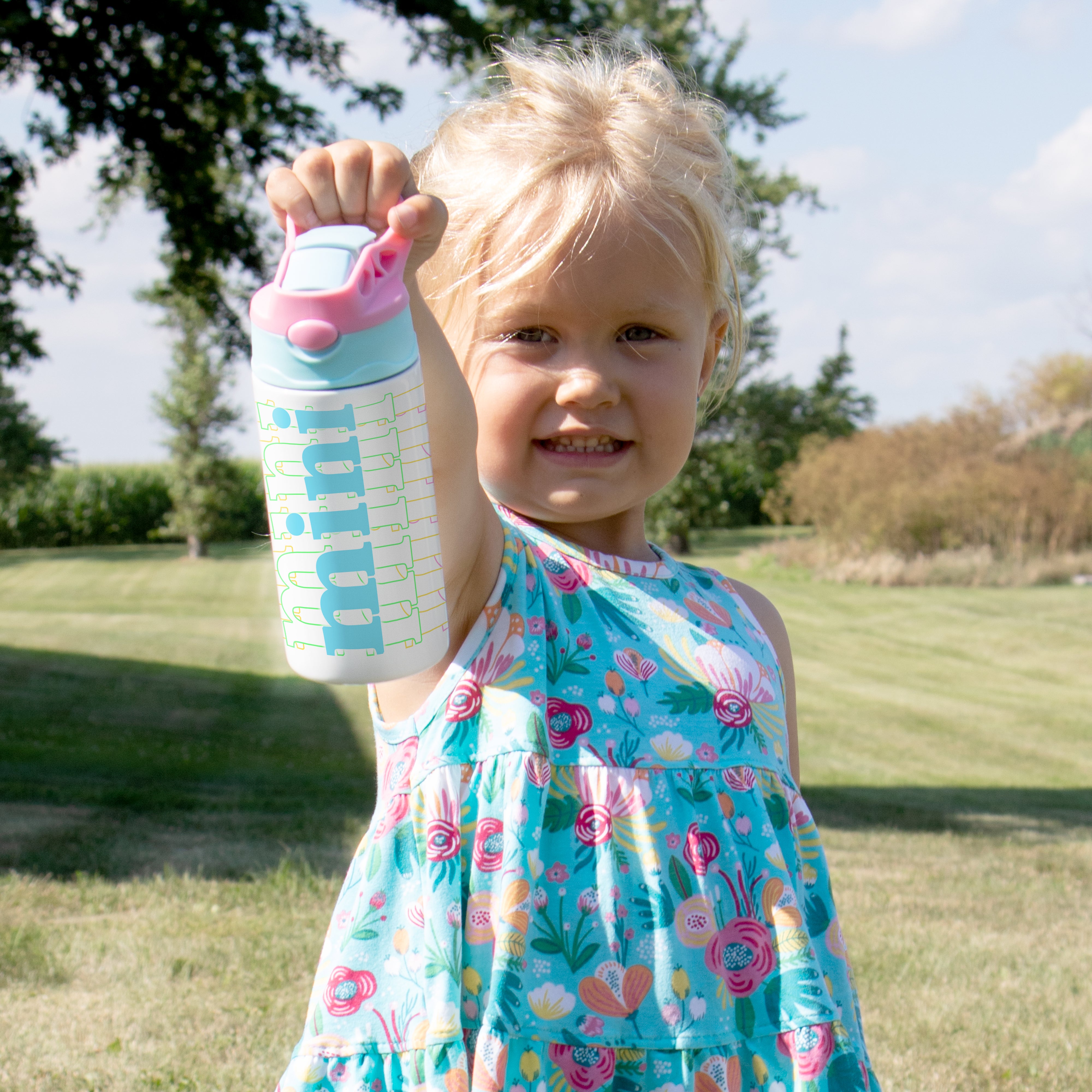 Mini and Me Collection (Mini) Kids 12oz Stainless Steel Water Bottle (Pink/Blue) SSKIDPB0012