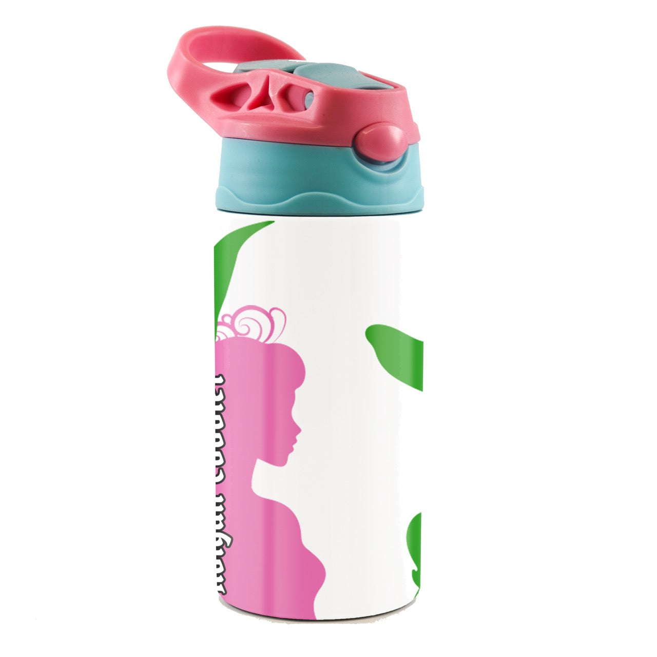 Trend Setters Original (Pink & Green Witches) Personalized 12 oz Stainless Steel Water Bottle with Pink and Blue Lid SSKIDPB0026