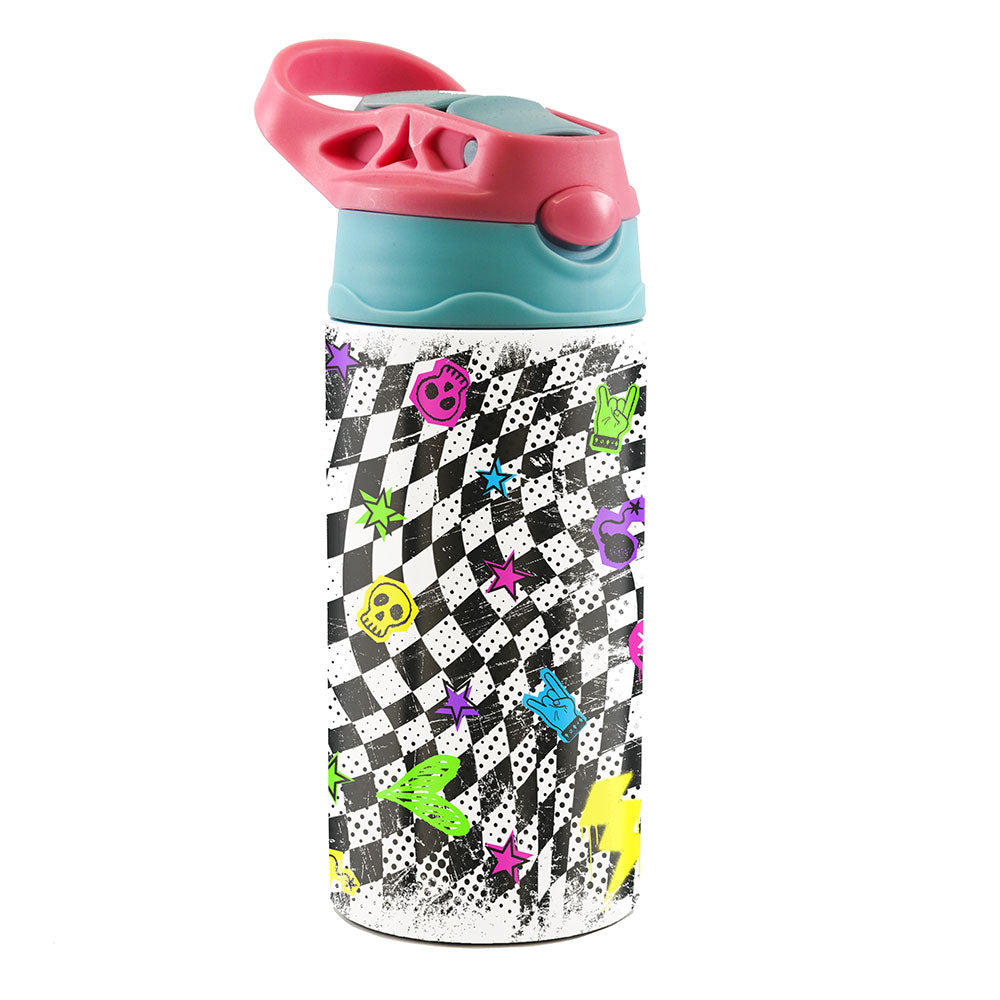 Trend Setters Original (Punk Checkerboard) 12 oz Stainless Steel Water Bottle with Pink and Blue Lid SSKIDPB0027