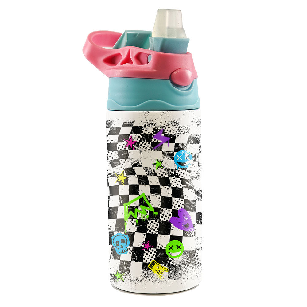 Trend Setters Original (Punk Checkerboard) 12 oz Stainless Steel Water Bottle with Pink and Blue Lid SSKIDPB0027