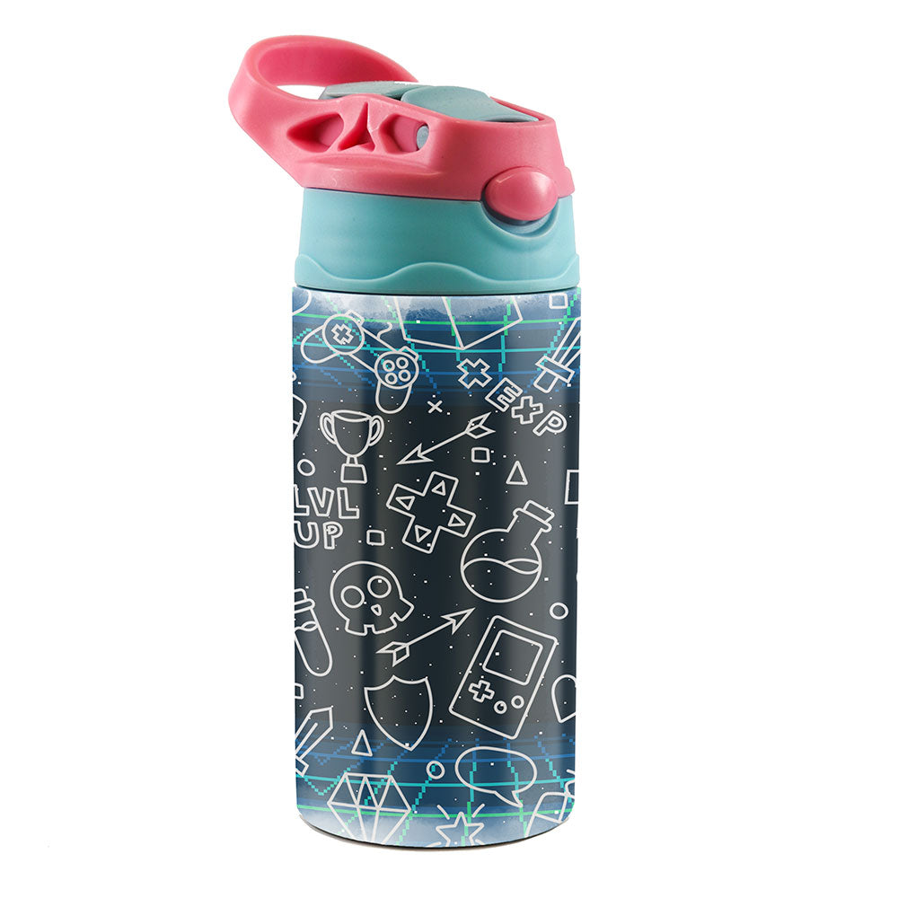 Trend Setters Original (Gamer) 12 oz Stainless Steel Water Bottle with Pink and Blue Lid SSKIDPB0029
