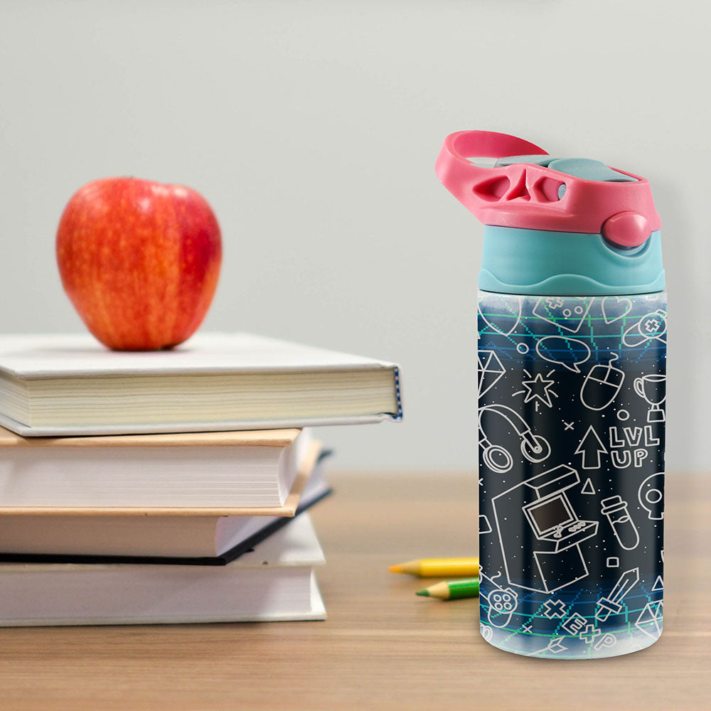 Trend Setters Original (Gamer) 12 oz Stainless Steel Water Bottle with Pink and Blue Lid SSKIDPB0029