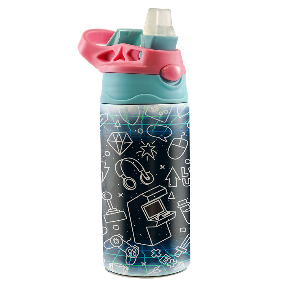 Trend Setters Original (Gamer) 12 oz Stainless Steel Water Bottle with Pink and Blue Lid SSKIDPB0029