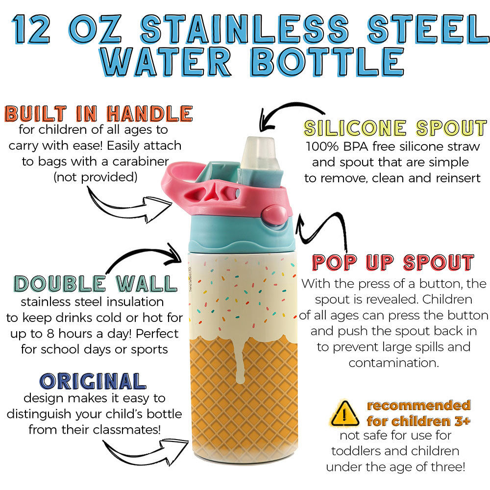 Trend Setters Original (Ice Cream Cone) 12 oz Stainless Steel Water Bottle with Pink and Blue Lid SSKIDPB0036