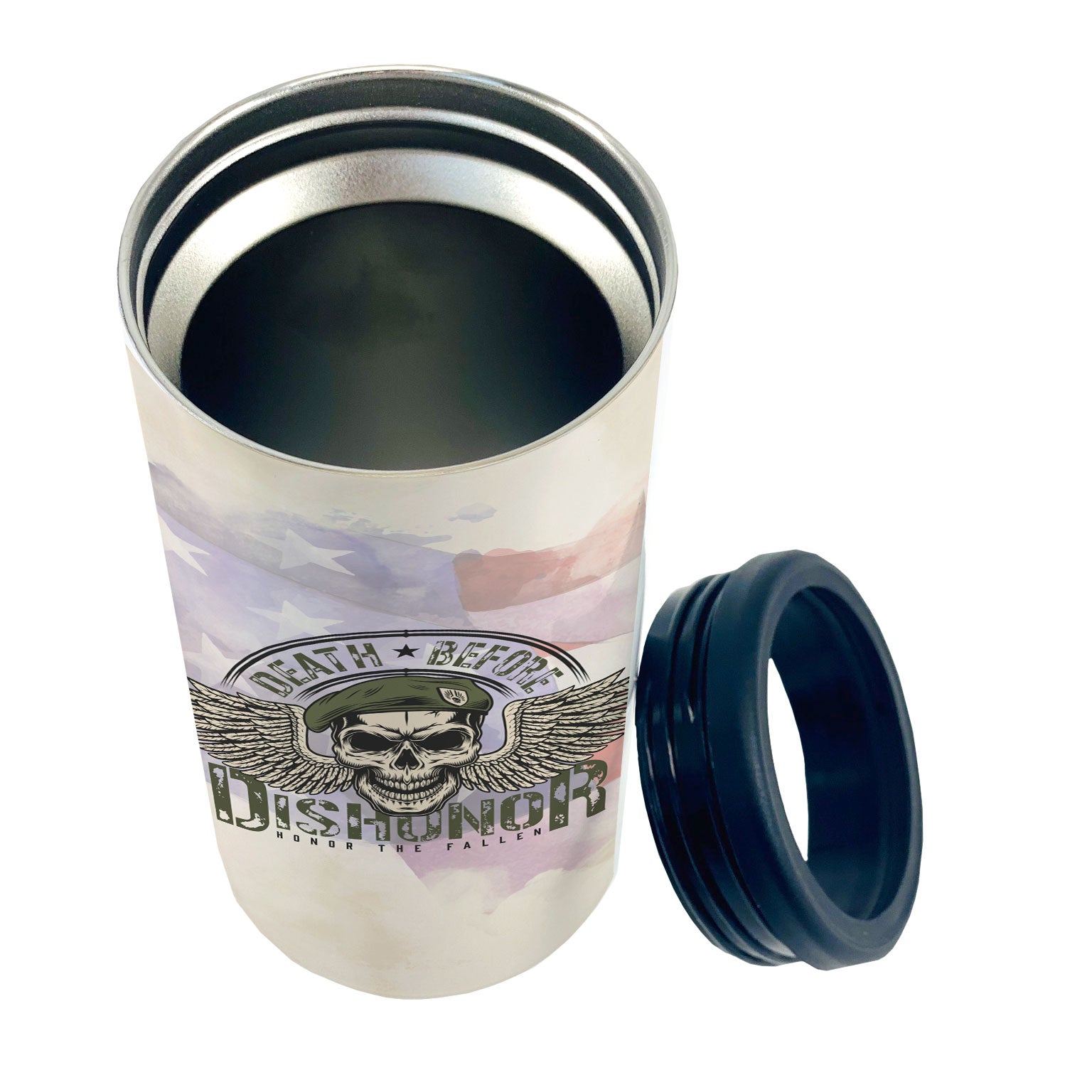 Patriot Collection (Death Before Dishonor) 12 Oz Stainless Steel Slim Can Cooler SSKOOW0006