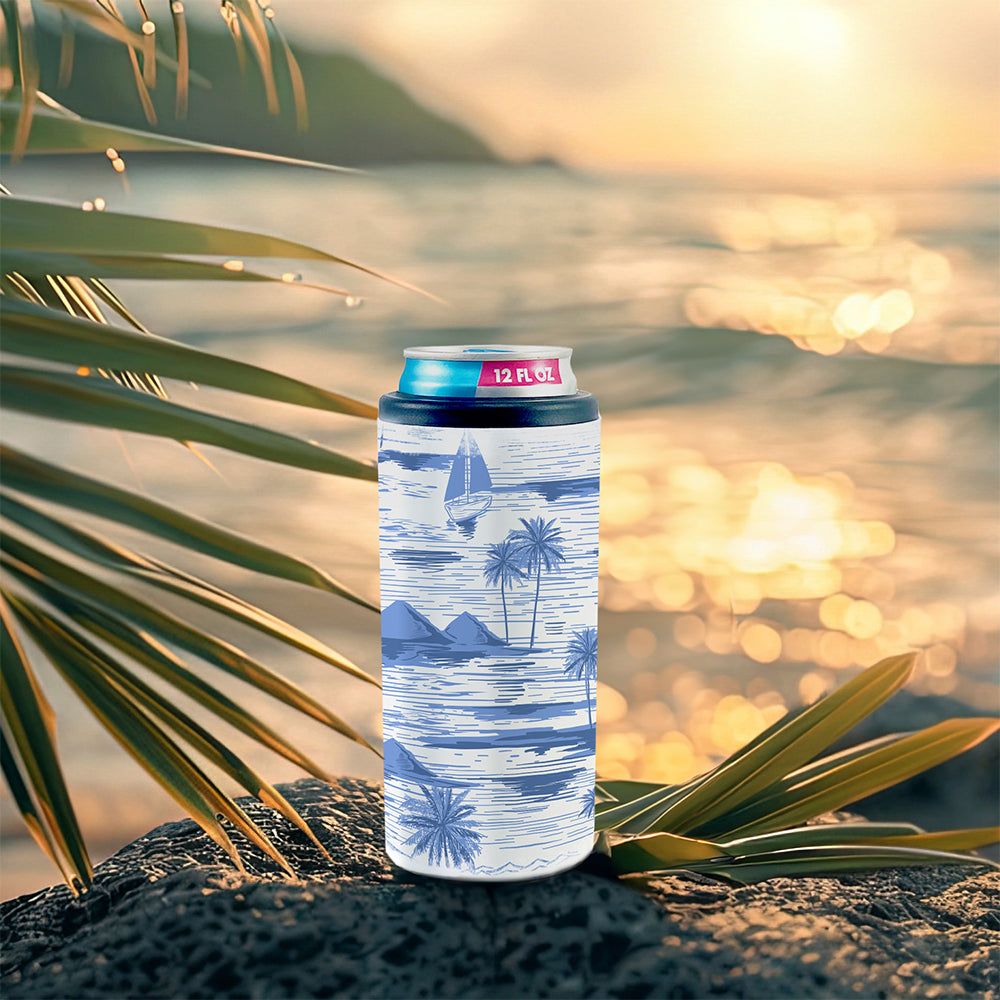 Vacation Collection (Tropical Print) 12 Oz Stainless Steel Slim Can Cooler SSKOOW0019