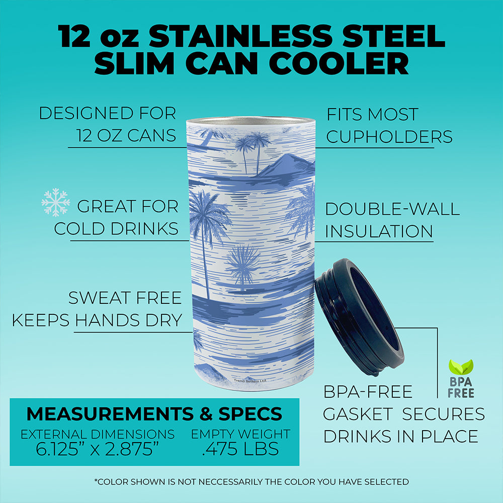 Vacation Collection (Tropical Print) 12 Oz Stainless Steel Slim Can Cooler SSKOOW0019
